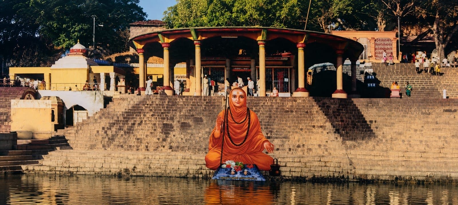 The ghat and Shri Datta temple at Nrusinhawadi, on the bank of the Krishna